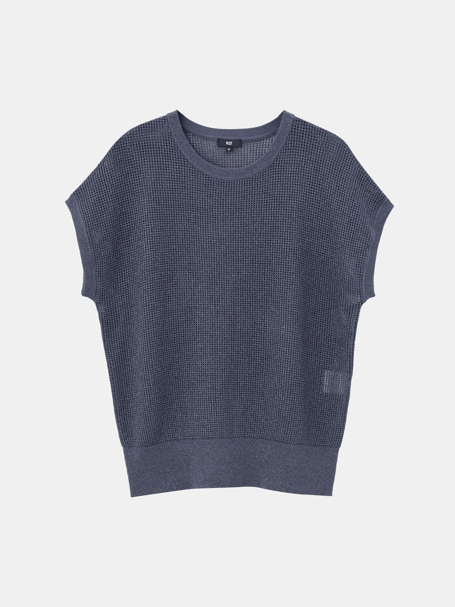 PLST - PLS+T(PLST)(プラステ) 半袖セーター サイズ2 M レディース美品  - ライトグレー シルク/麻/メッシュ切替 コットン、コットン、リネン、リネン PLST - PLS+T(PLST)(プラステ) 半袖セーター サイズ2 M