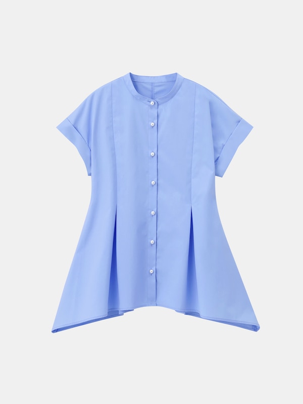 パールボタンペプラムシャツ