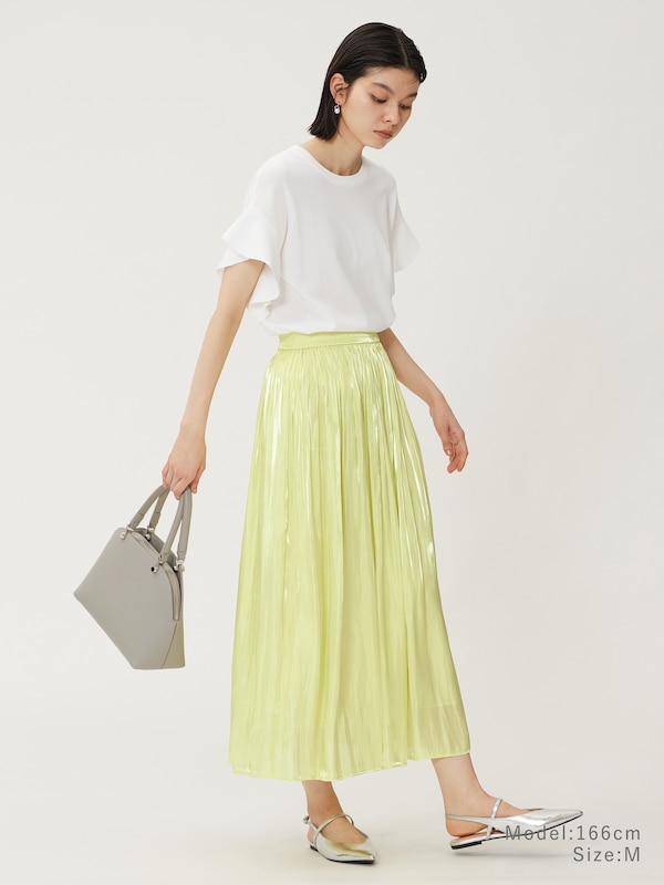 メタリックサテンプリーツスカート