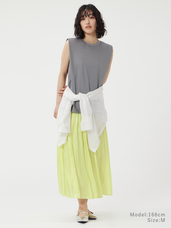 メタリックサテンプリーツスカート