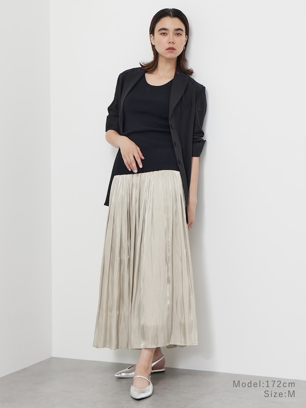 メタリックサテンプリーツスカート
