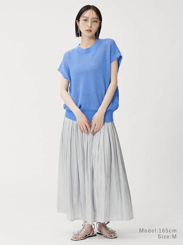 メタリックサテンプリーツスカート