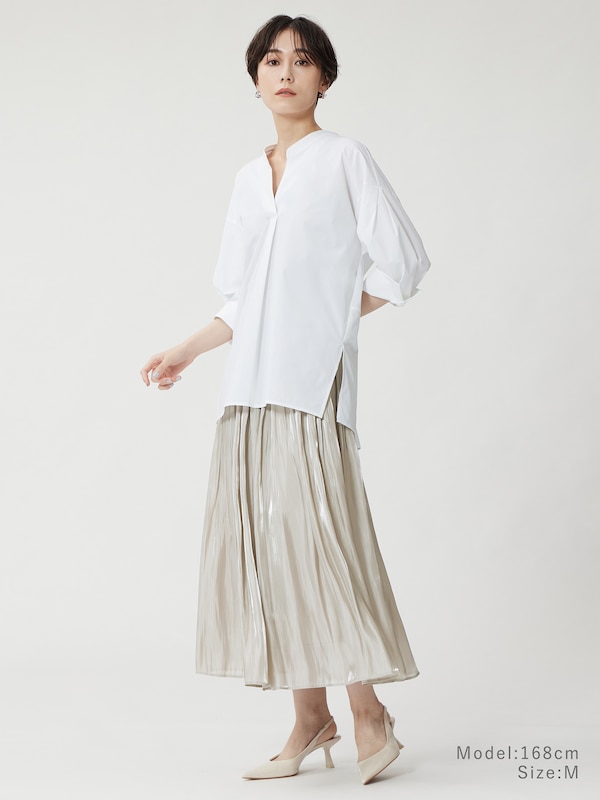 メタリックサテンプリーツスカート