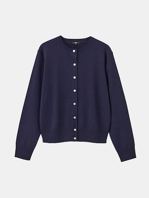 エクストラファインメリノウールブレンドメタルボタンカーディガン（マシンウォッシャブル）