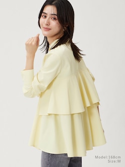 バックフリルバンドカラーシャツ