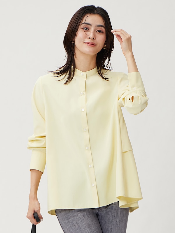 バックフリルバンドカラーシャツ