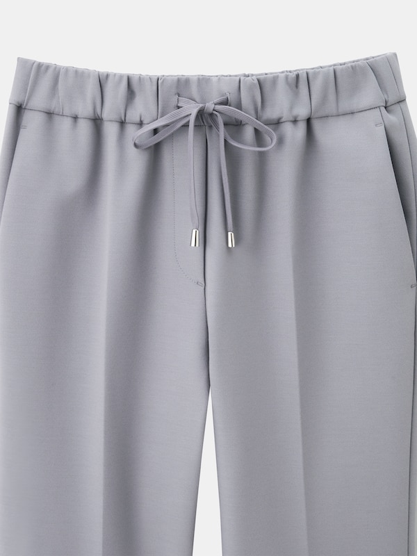 コットンブレンドドローストリングソフトフレアパンツ