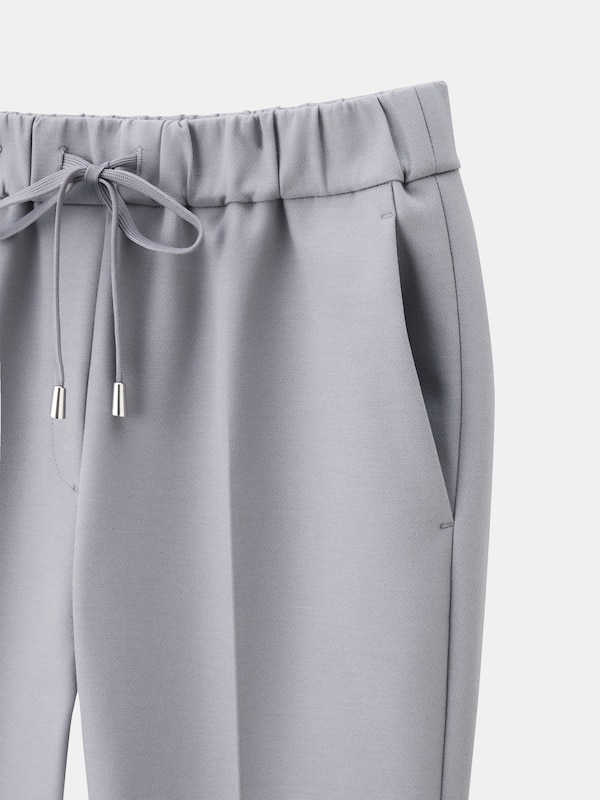 コットンブレンドドローストリングソフトフレアパンツ