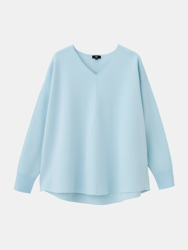 コットンブレンドVネックフレアセーター