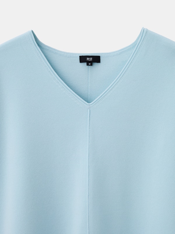 コットンブレンドVネックフレアセーター