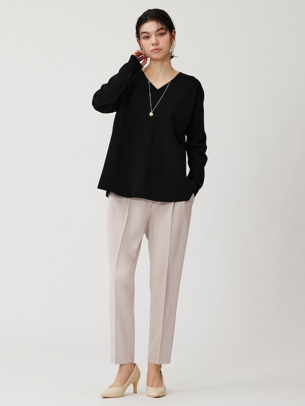 コットンブレンドVネックフレアセーター