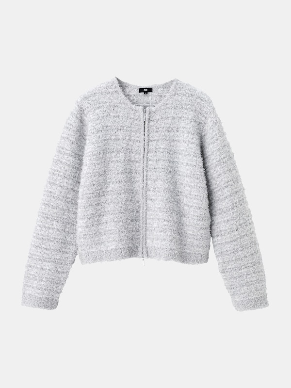 ニットツイードジップアップカーディガン