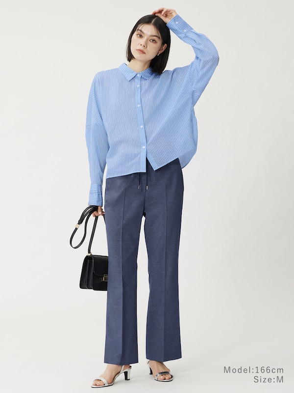 シアーストライプクロップドシャツ