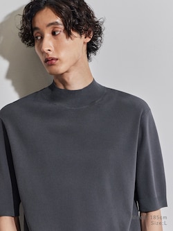 UVカットレーヨンブレンドモックネックニットTシャツ（半袖）