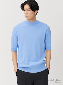 UVカットレーヨンブレンドモックネックニットTシャツ