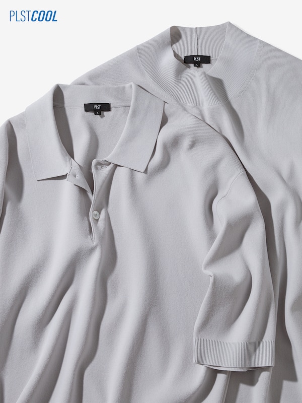 UVカットレーヨンブレンドモックネックニットTシャツ