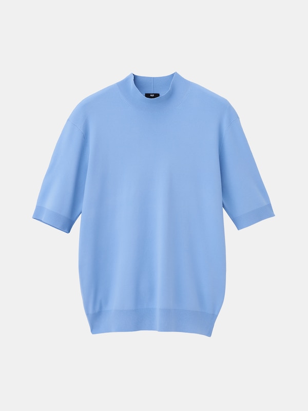 UVカットレーヨンブレンドモックネックニットTシャツ