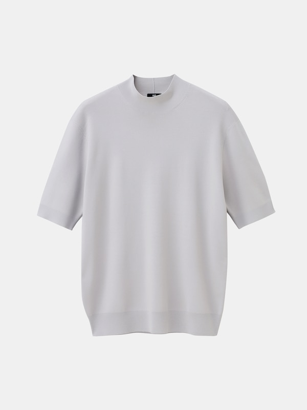 UVカットレーヨンブレンドモックネックニットTシャツ