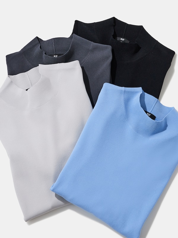 UVカットレーヨンブレンドモックネックニットTシャツ