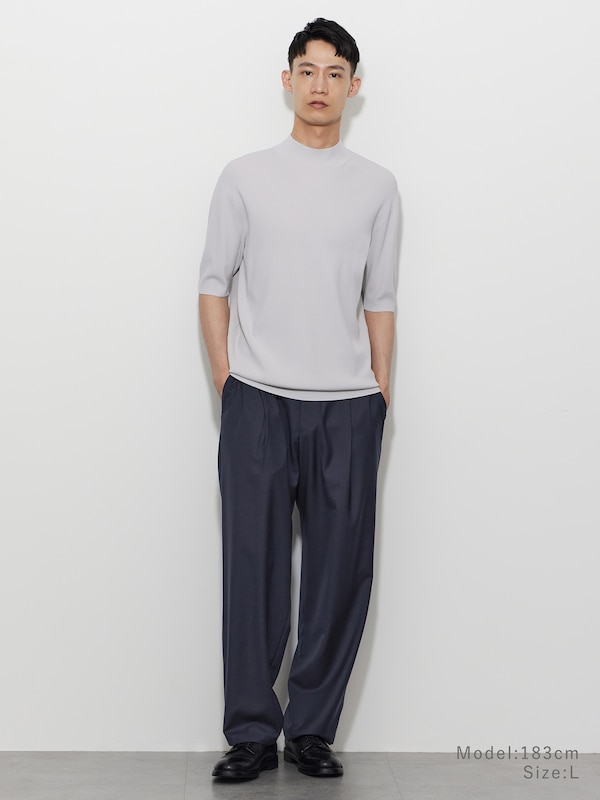 UVカットレーヨンブレンドモックネックニットTシャツ