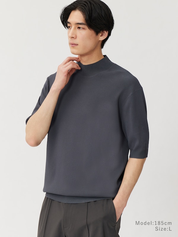 UVカットレーヨンブレンドモックネックニットTシャツ