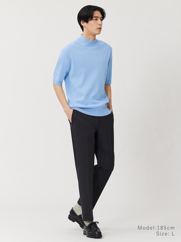 UVカットレーヨンブレンドモックネックニットTシャツ