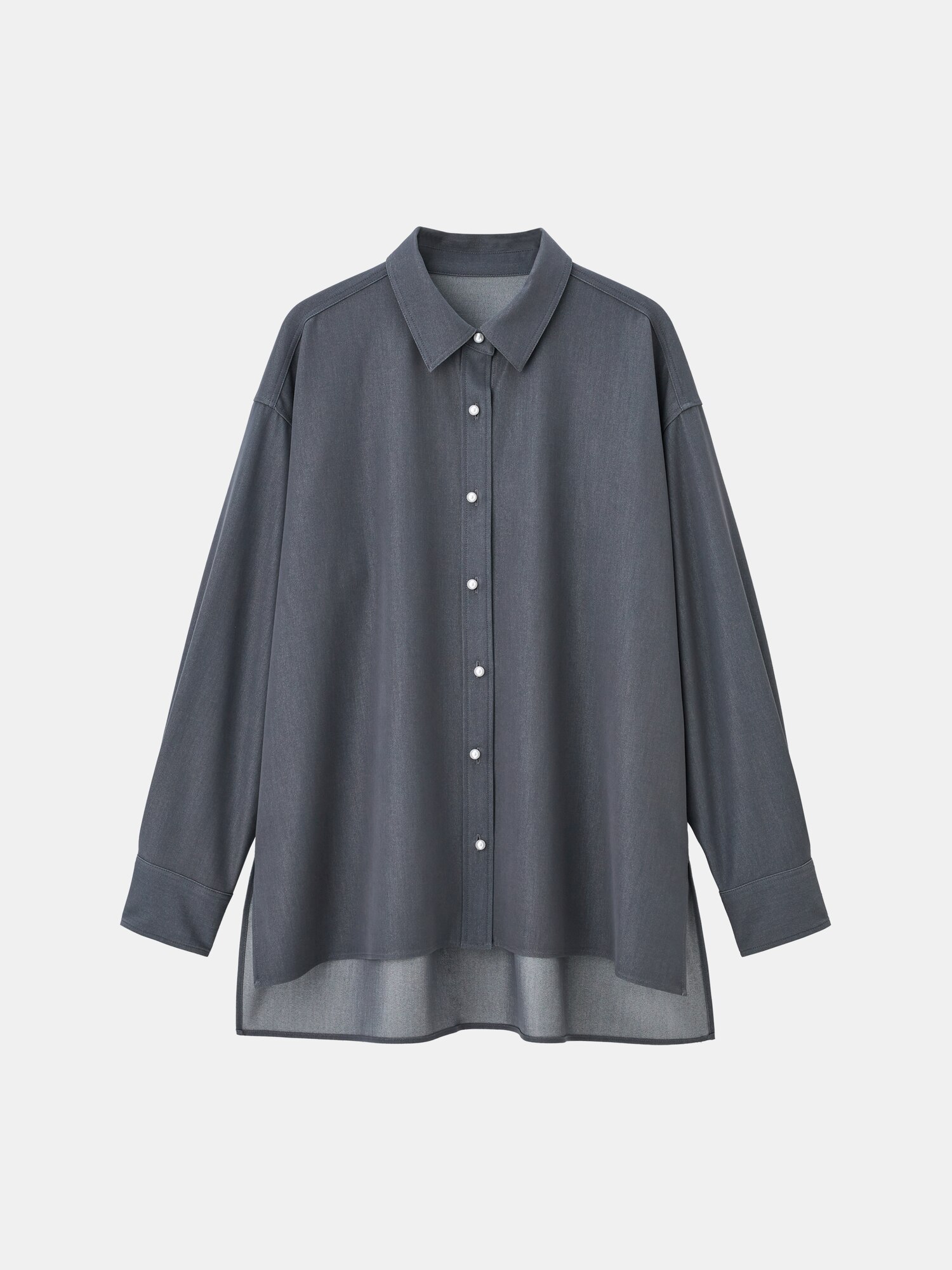マルチファンクションクルーネックTシャツ、シャンブレーパールボタン 