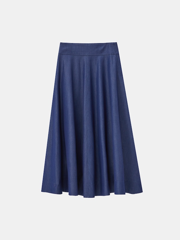 シャンブレーボリュームフレアスカート