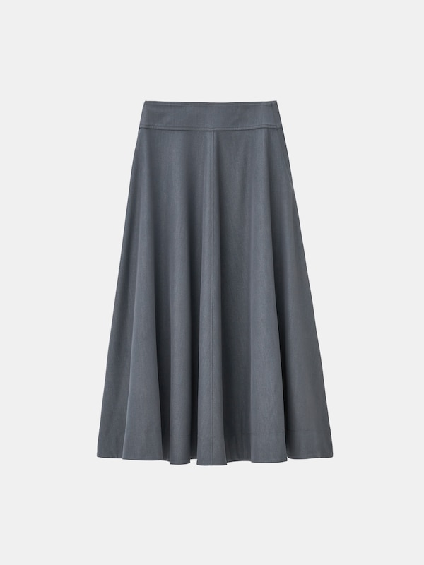 シャンブレーボリュームフレアスカート