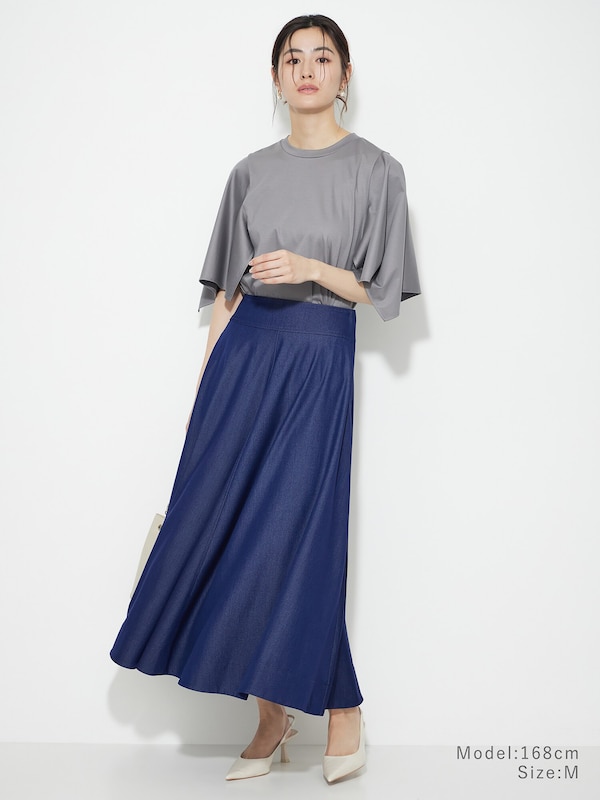 シャンブレーボリュームフレアスカート