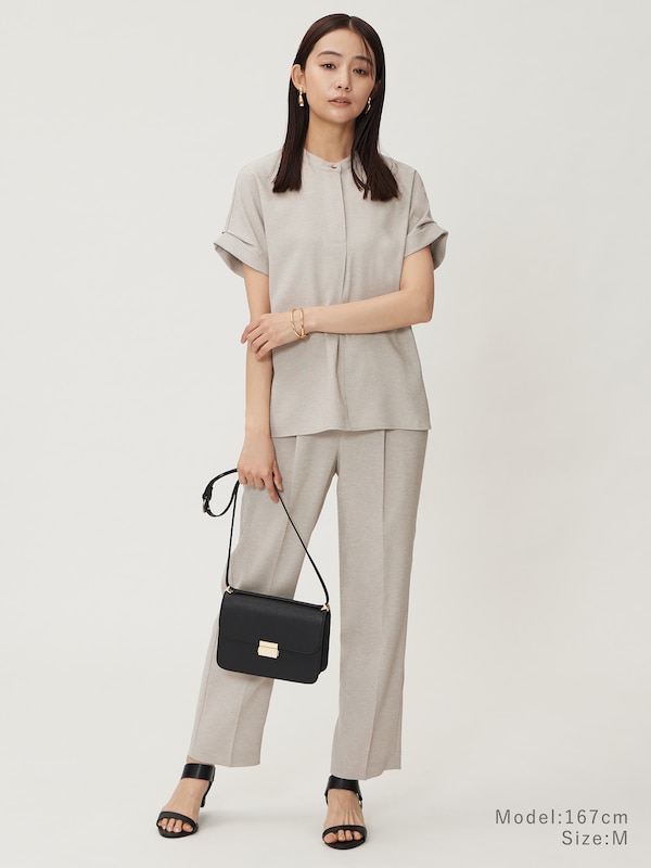 メタルボタンバンドカラーシャツパンツセットアップ