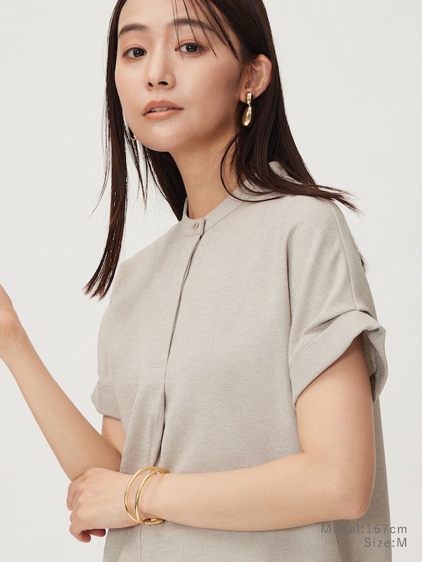 メタルボタンバンドカラーシャツパンツセットアップ