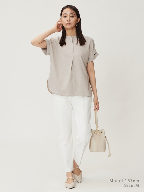 メタルボタンバンドカラーシャツパンツセットアップ