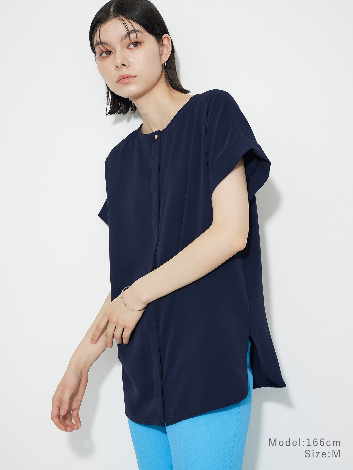 PLST 半袖　ネイビー　とろみ　シャツ　ブラウス　サイズ　M 本日限定！PLST 半袖 ネイビー とろみ シャツ ブラウス サイズ M