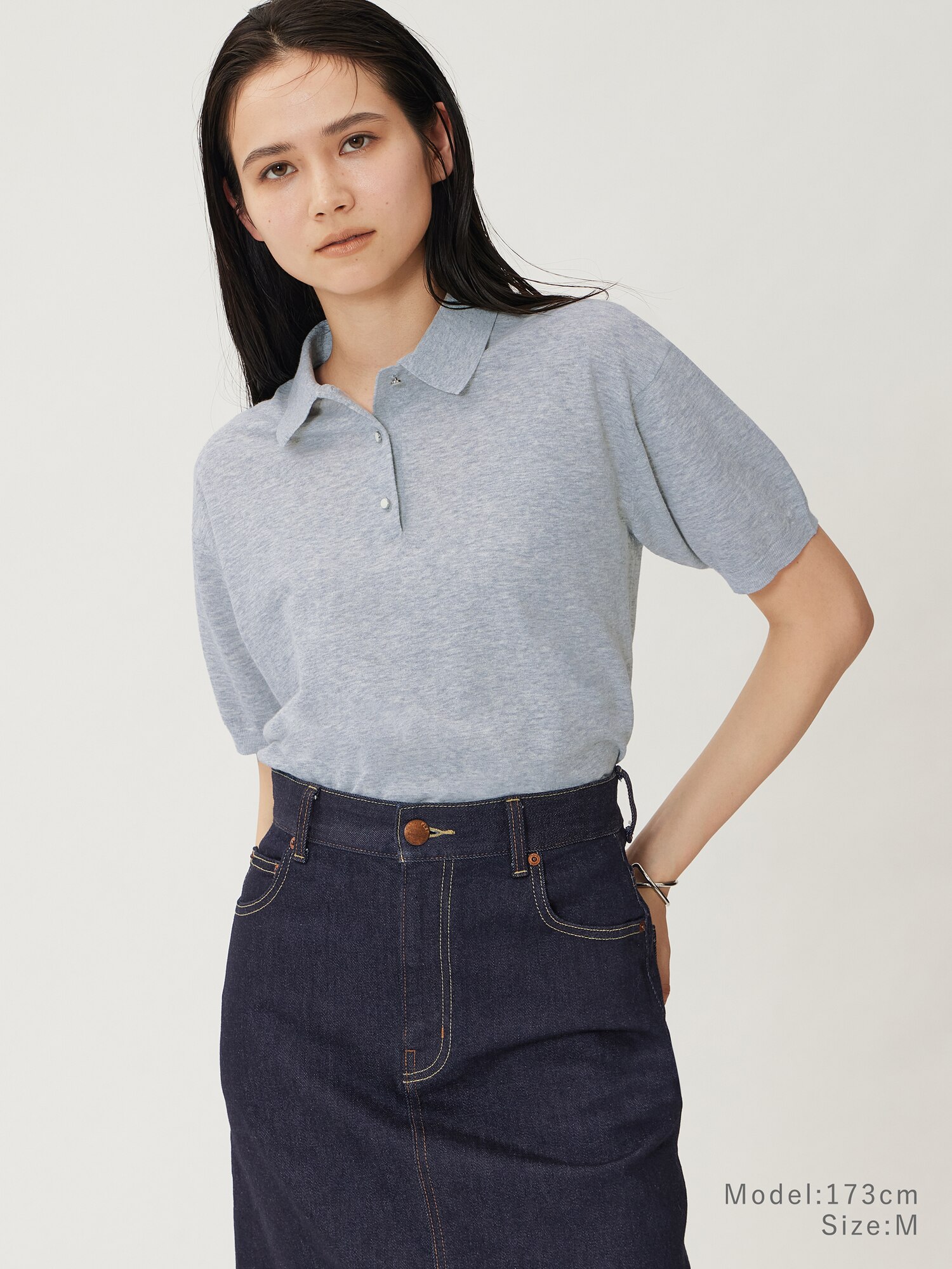 プラステ　【新品】　リネンブレンドポロセーター　ネイビー　S PLST(プラステ)公式 | リネンブレンドポロセーター
