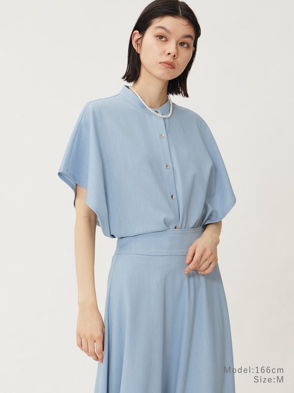 シャンブレーバンドカラーシャツ