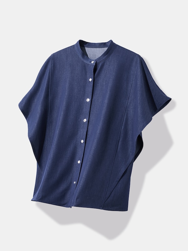 シャンブレーバンドカラーシャツ