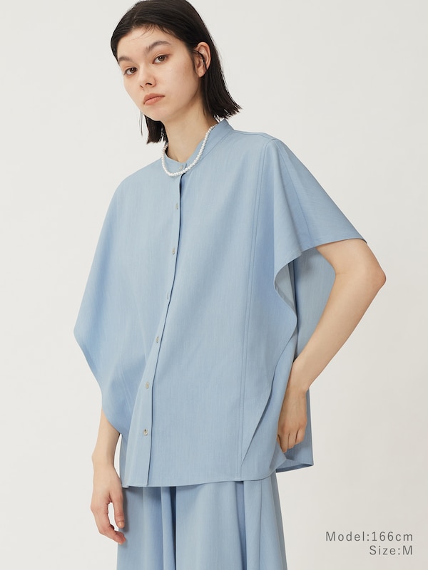 シャンブレーバンドカラーシャツ