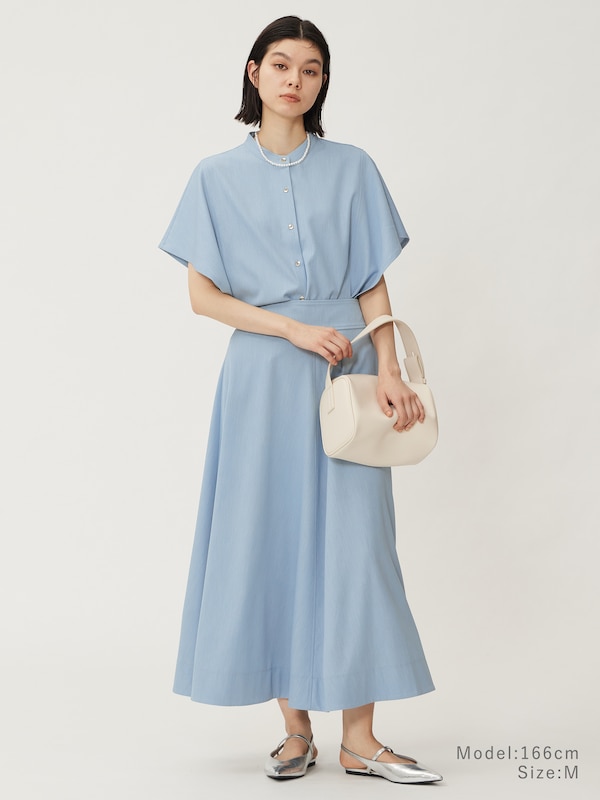 シャンブレーバンドカラーシャツ