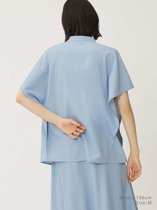 シャンブレーバンドカラーシャツ