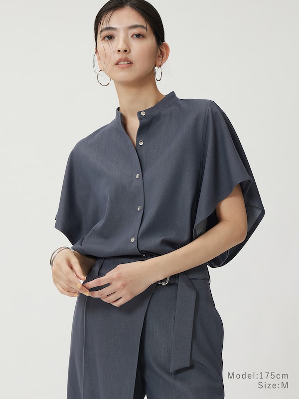 シャンブレーバンドカラーシャツ