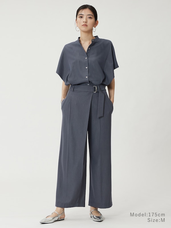 シャンブレーバンドカラーシャツ