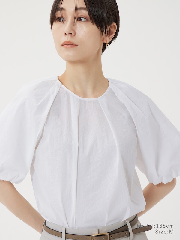 ハイストレッチナイロンパフスリーブブラウス
