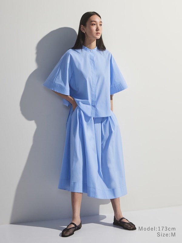 コットンブレンドダブルタックフレアスカート