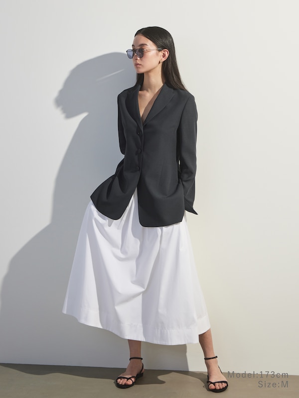 コットンブレンドダブルタックフレアスカート