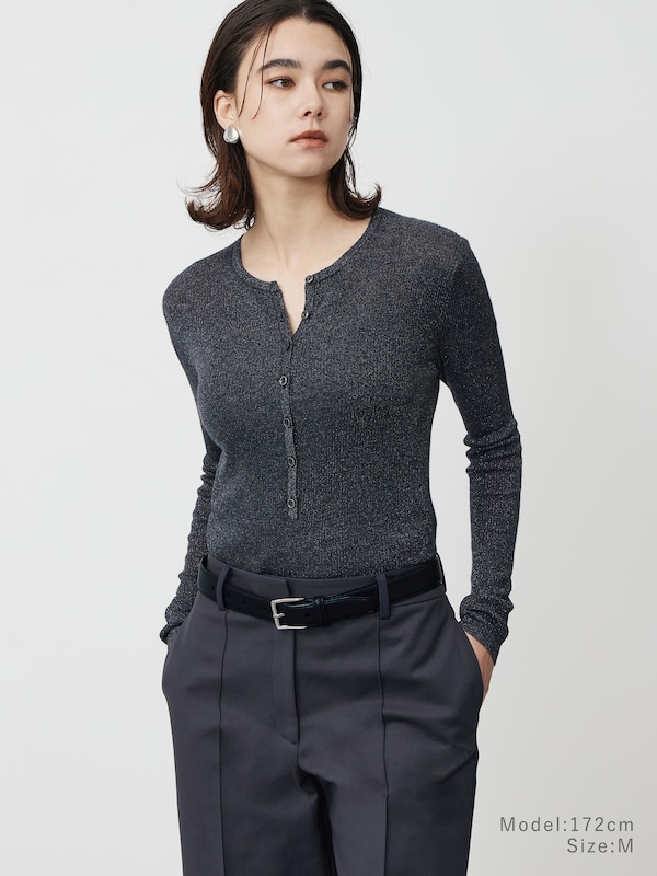 ラメシアーリブヘンリーネックセーター