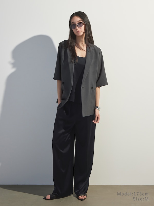 トリアセサテンノースリーブブラウス