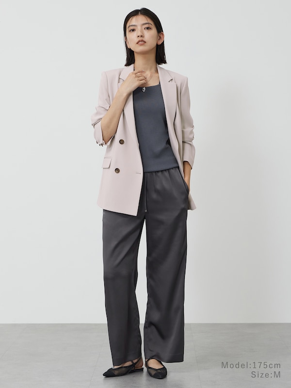 サテンドローストリングイージーパンツ