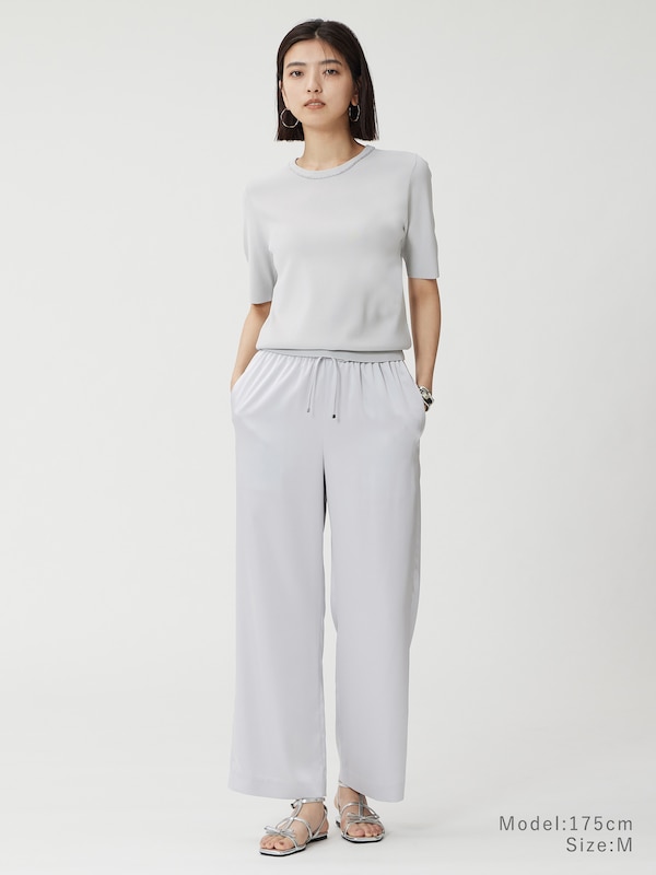 サテンドローストリングイージーパンツ