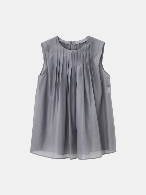 シアープリーツノースリーブブラウス